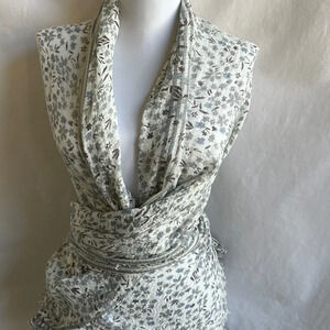 Cream, gray, brown, and light blue scarf